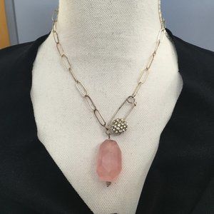 Artisan Made Paper Clip and Rose Quartz Necklace